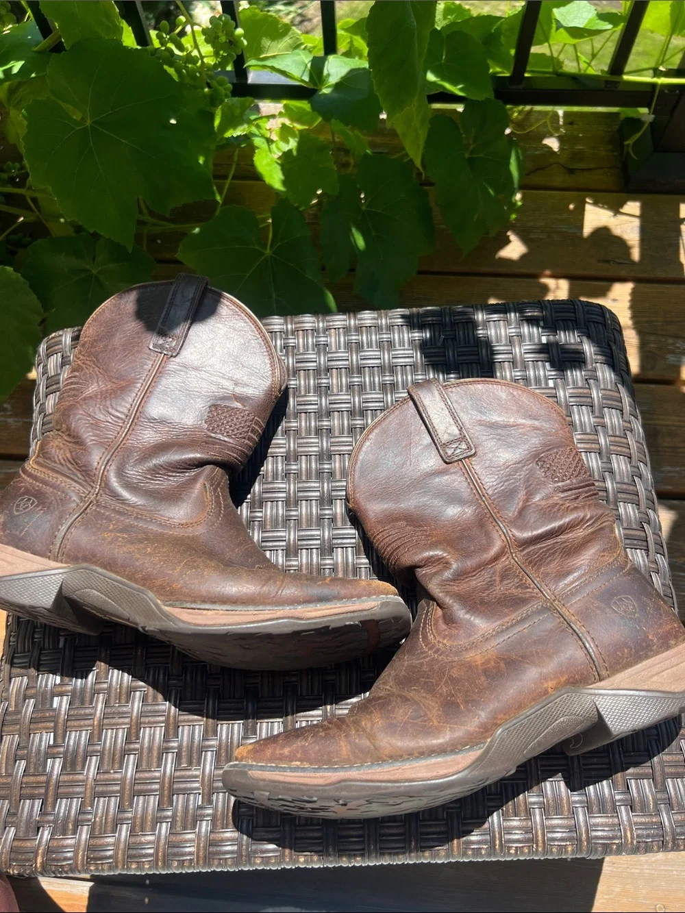 Ariat Brown Leather Cowboy Ankle Boots